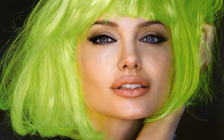 Анджелина Джоли, зеленые волосы, лица - обои на рабочий стол