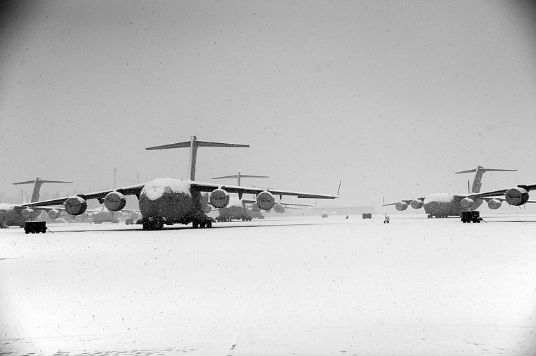 зима, снег, военный, C- 17 Globemaster - обои на рабочий стол