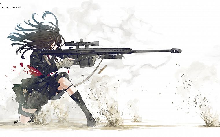 девушки, пистолеты, школьная форма, длинные волосы, снайперы, Козаки Юсуке, черная одежда, оригинальные персонажи - обои на рабочий стол