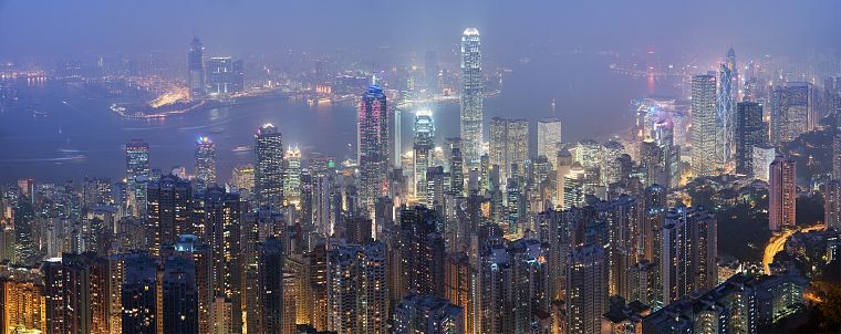 ночь, туман, Гонконг, города - обои на рабочий стол