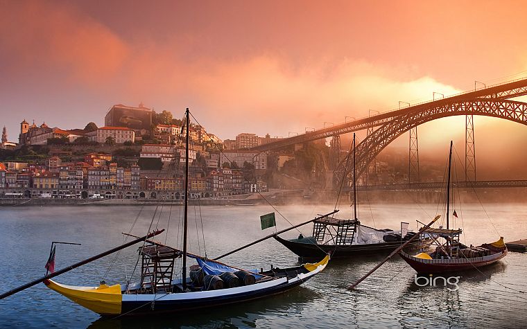 города, туман, мосты, Португалия, реки, Bing, Порту, Дору, пляжи - обои на рабочий стол
