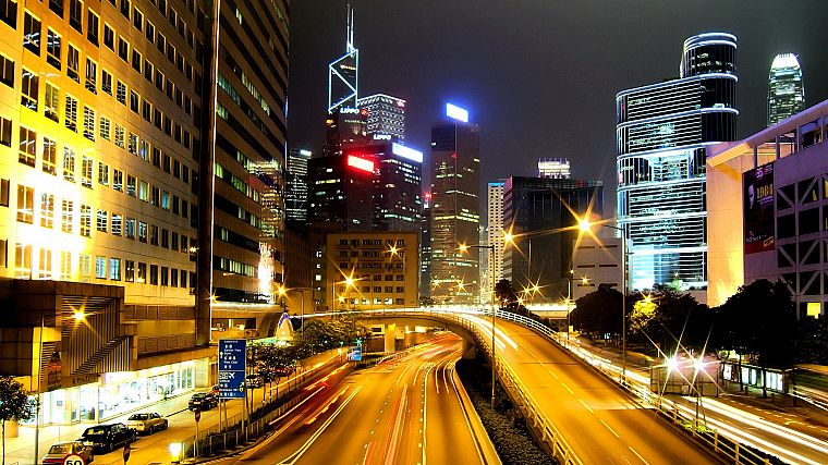 здания, Гонконг, дороги, городские огни, города - обои на рабочий стол