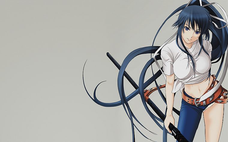 длинные волосы, ремни, оружие, Канзаки Каори, простой фон, аниме девушки, Toaru Majutsu no Index - обои на рабочий стол
