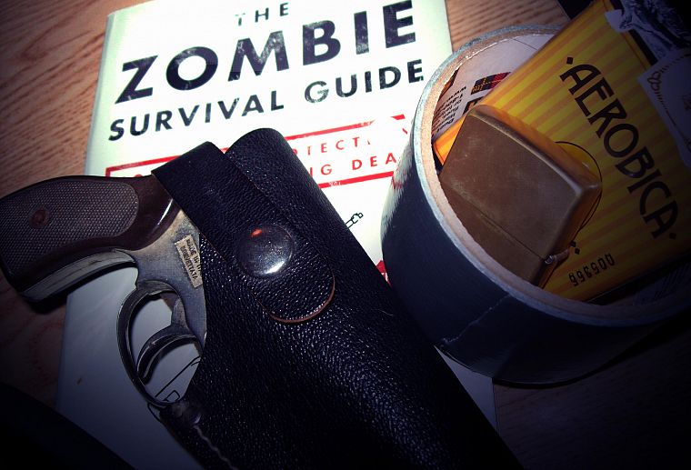 пистолеты, оружие, книги, лист Zombie Survival - обои на рабочий стол