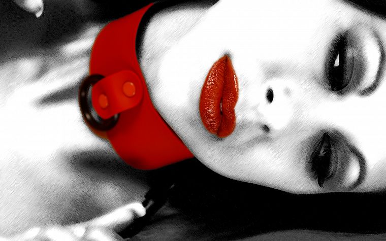 красный цвет, губы, воротник, выборочная раскраска - обои на рабочий стол