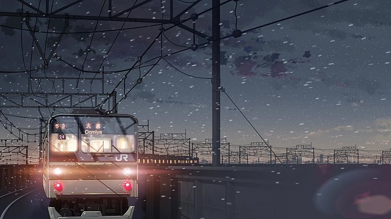 поезда, Макото Синкай, 5 сантиметров в секунду, транспортные средства - обои на рабочий стол