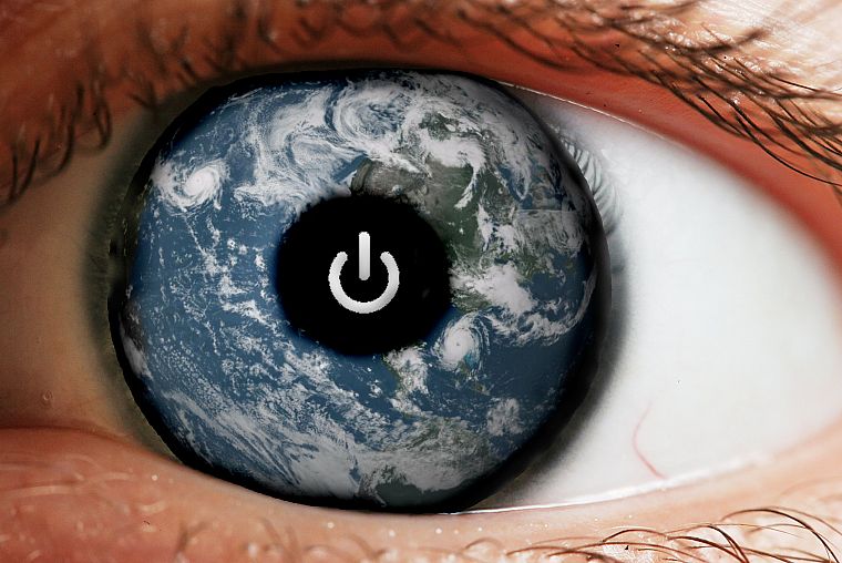 глаза, Земля, кнопка питания - обои на рабочий стол