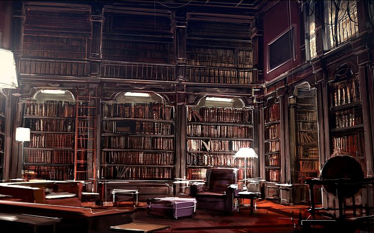 библиотека, книги, интерьер, произведение искусства - обои на рабочий стол