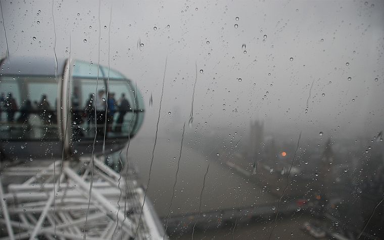 города, дождь, Лондон, туман, London Eye, дождь на стекле - обои на рабочий стол