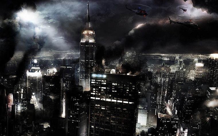 города, вертолеты, огонь, дым, Хаос, городской, Нью-Йорк, транспортные средства - обои на рабочий стол