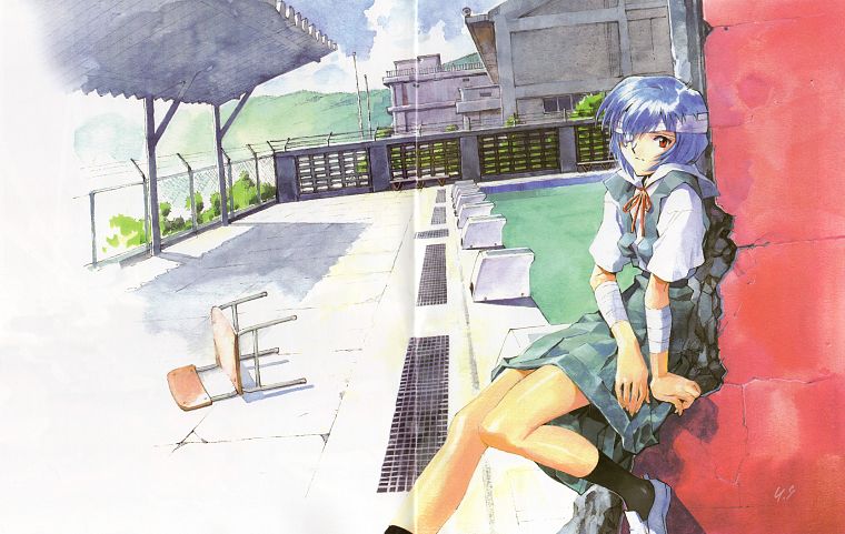 школьная форма, Ayanami Rei, Neon Genesis Evangelion (Евангелион) - обои на рабочий стол
