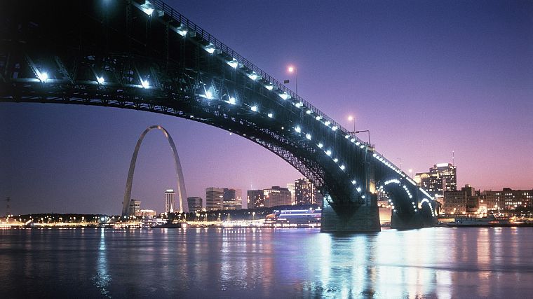 города, мосты, Сент-Луис, сумерки, Сент-Луис Arch, Eads мост - обои на рабочий стол