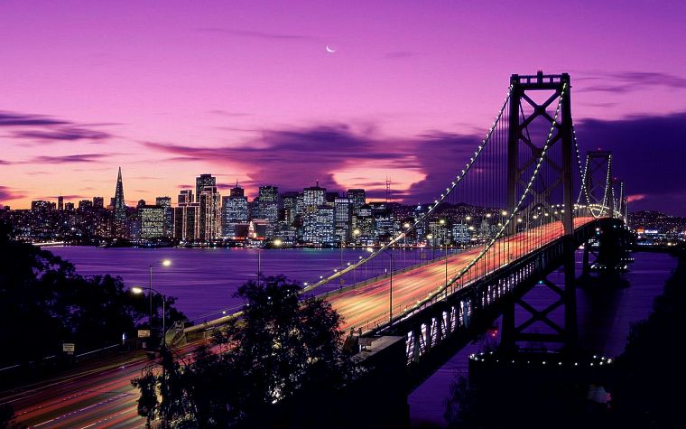 города, ночь, Калифорния, Сан - Франциско, Bay Bridge, Окленд Бэй - обои на рабочий стол
