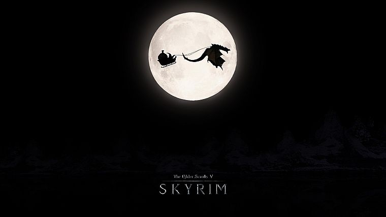 черный цвет, драконы, Луна, Санта-Клаус, Санта-, The Elder Scrolls V : Skyrim - обои на рабочий стол