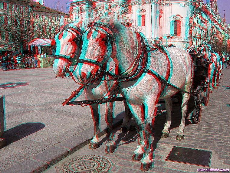 лошади, анаглиф, 3D (трехмерный), города - обои на рабочий стол
