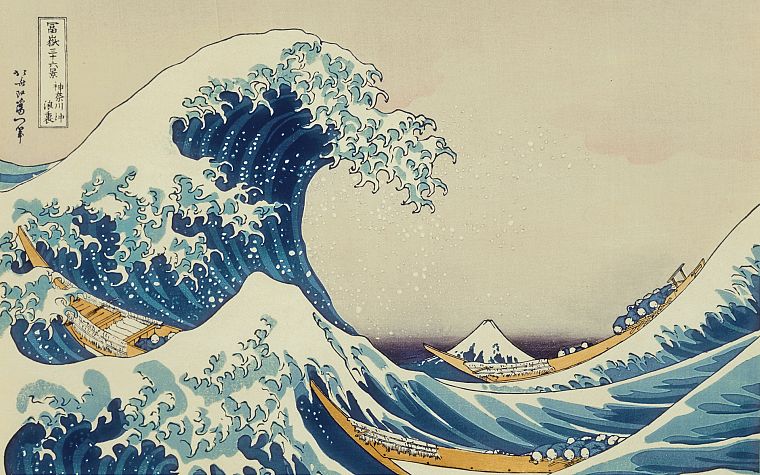 волны, Большая волна в Канагава, Кацусика Хокусай, Тридцать шесть видов горы Фудзи, море - обои на рабочий стол