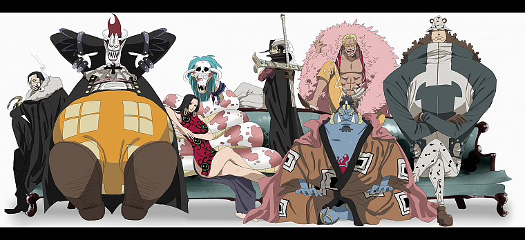 One Piece ( аниме ), Боа Хэнкок, аниме, Крокодил ( One Piece ), Gecko Moria, Donquixote Doflamingo, Варфоломей Кума, Jinbei ( One Piece ), Dracule Mihawk - обои на рабочий стол