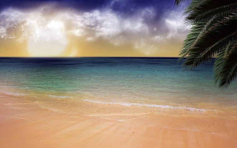 вода, океан, облака, песок, деревья, на открытом воздухе, пальмовые деревья, небо, море, пляжи - обои на рабочий стол