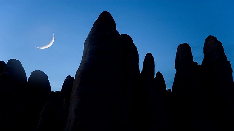 песок, Луна, Национальный парк Арки, Юта, арка, Национальный парк, полумесяц, скальные образования - обои на рабочий стол