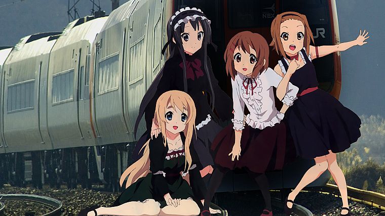 K-ON! (Кэйон!), поезда, Hirasawa Юи, Акияма Мио, Tainaka Ritsu, Kotobuki Tsumugi, аниме, аниме девушки - обои на рабочий стол