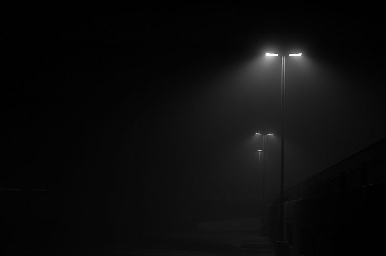 ночь, туман, уличные фонари - обои на рабочий стол