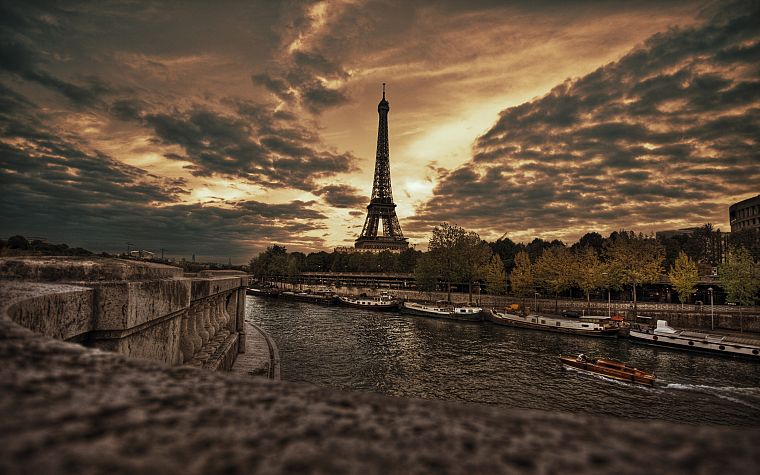 Эйфелева башня, Париж, закат - обои на рабочий стол