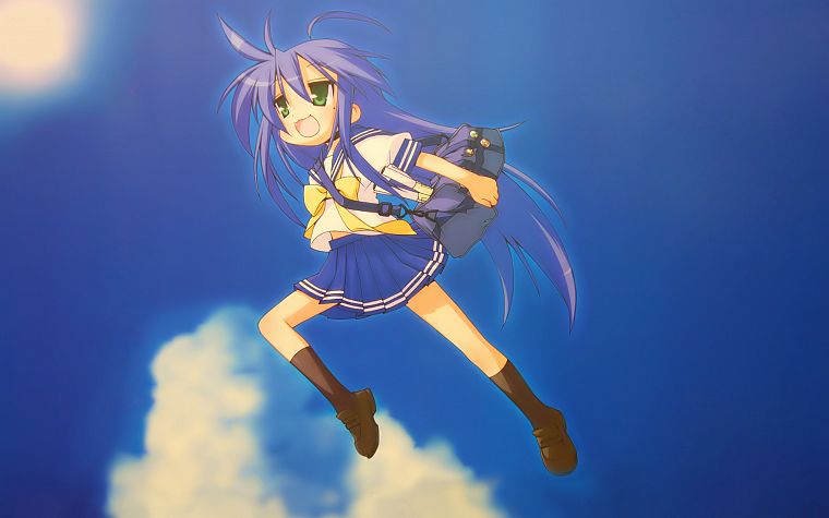 Счастливая Звезда (Лаки Стар), школьная форма, Девочка, покорившая время, аниме, Izumi Konata, небеса, гольфы - обои на рабочий стол