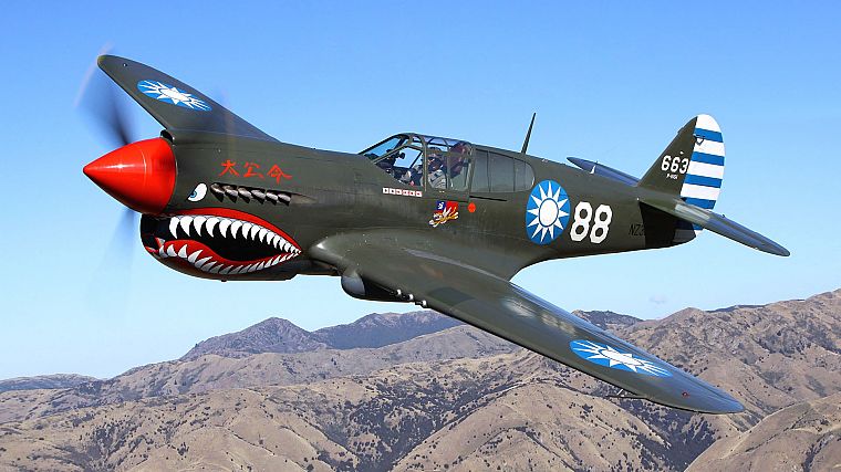 самолет, военный, Вторая мировая война, Warbird, Curtiss P - 40, бойцы - обои на рабочий стол