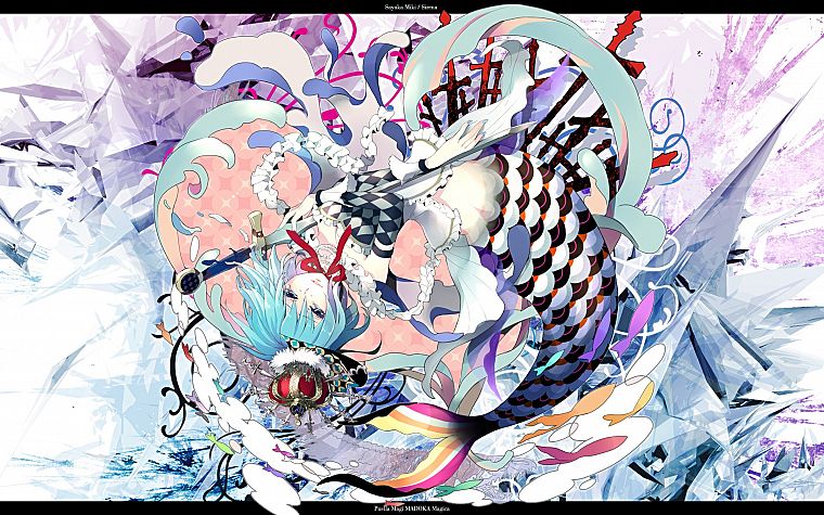 синие волосы, Mahou Shoujo Мадока Magica, Мики Саяка, коронки, аниме, аниме девушки - обои на рабочий стол