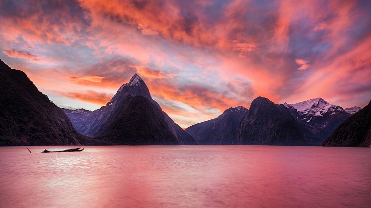 закат, горы, пейзажи, природа, Новая Зеландия, озера - обои на рабочий стол