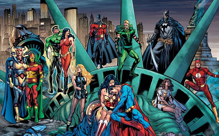 Бэтмен, DC Comics, комиксы, супермен, Нью-Йорк, Статуя Свободы, Вспышка, Вспышка ( супергерой ), Wonder Woman - обои на рабочий стол