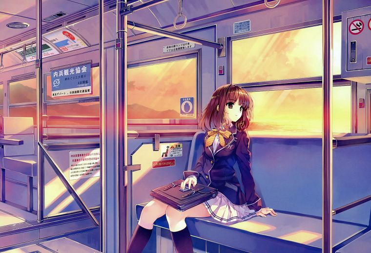 закат, школьная форма, поезда, подол, аниме, Мисаки Kurehito, Ushinawareta Mirai горе Motomete, аниме девушки, Сасаки Каори - обои на рабочий стол