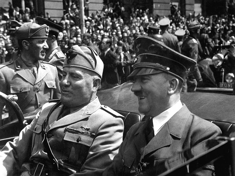 оттенки серого, Вторая мировая война, монохромный, исторический, Адольф Гитлер, Муссолини - обои на рабочий стол