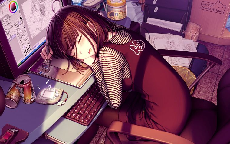 клавишные, спальный, Sayori Neko Работы, аниме девушки, Оекаки Musume, экраны - обои на рабочий стол