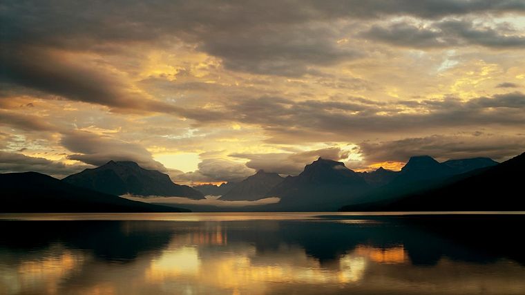 горы, облака, природа, McDonald Lake, Национальный парк Glacier - обои на рабочий стол