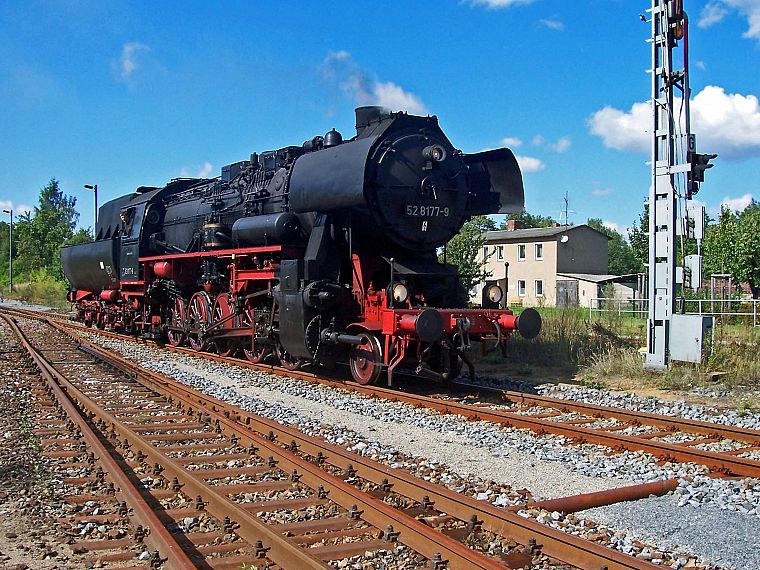 Германия, поезда, железнодорожные пути, паровой двигатель, транспортные средства, локомотивы, паровозы, BR52, 2-10-0 - обои на рабочий стол