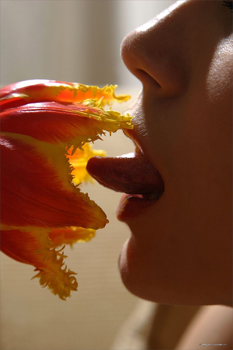 цветы, губы, язык - обои на рабочий стол