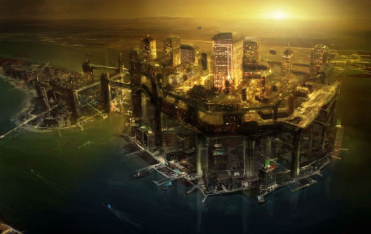 видеоигры, города, футуристический, архитектура, здания, произведение искусства, Deus Ex : Human Revolution - обои на рабочий стол