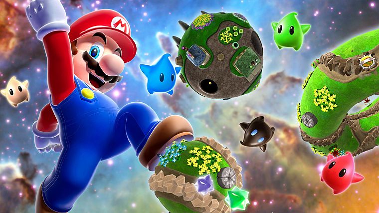 Нинтендо, видеоигры, галактики, Марио, прыжки, Super Mario Galaxy, поднятыми руками - обои на рабочий стол