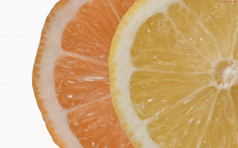 фрукты, апельсины, апельсиновые дольки, лимоны, белый фон, ломтики - обои на рабочий стол