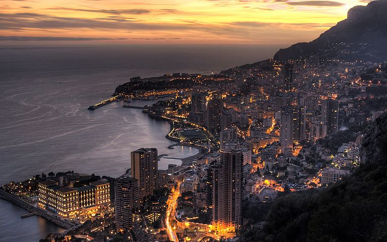 пейзажи, побережье, города, архитектура, здания, Монако, городские огни - обои на рабочий стол