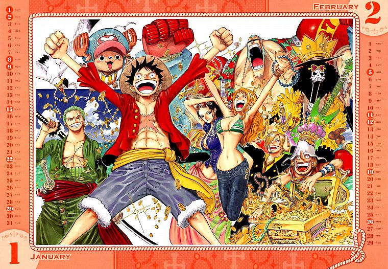 One Piece ( аниме ), календарь, манга, Strawhat пираты, Обезьяна D Луффи - обои на рабочий стол
