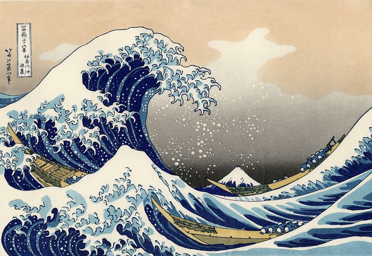 Япония, картины, Welle, Hafen, Большая волна в Канагава, Кацусика Хокусай, Тридцать шесть видов горы Фудзи - обои на рабочий стол
