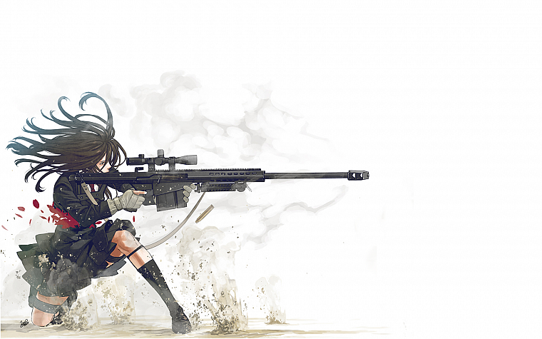 школьная форма, снайперские винтовки, Баррет M82A1, простой фон, Козаки Юсуке, оригинальные персонажи - обои на рабочий стол