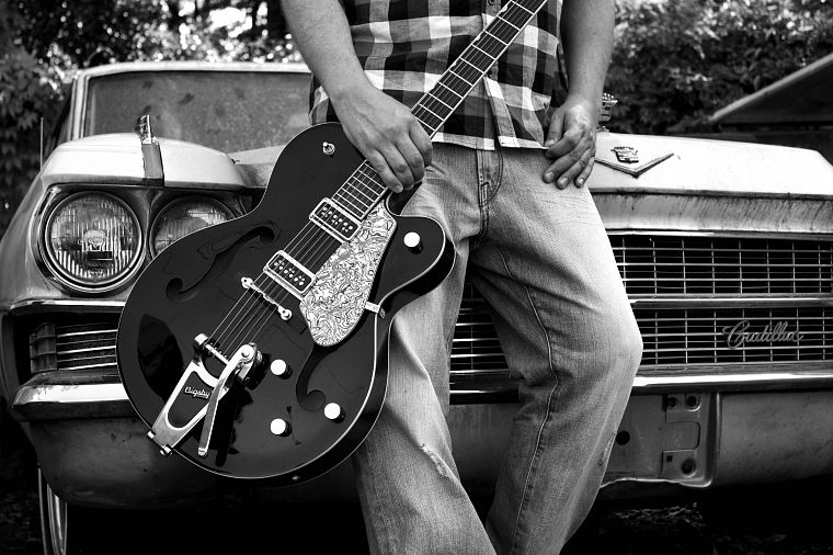 Gibson Les Paul, оттенки серого, монохромный - обои на рабочий стол