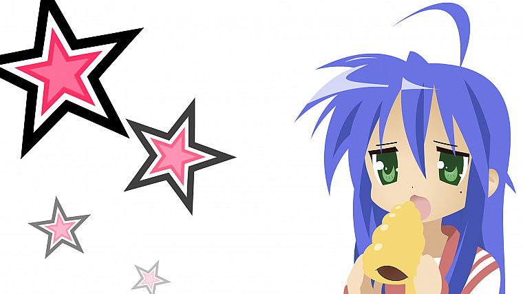 Счастливая Звезда (Лаки Стар), синие волосы, зеленые глаза, простой фон, Izumi Konata - обои на рабочий стол