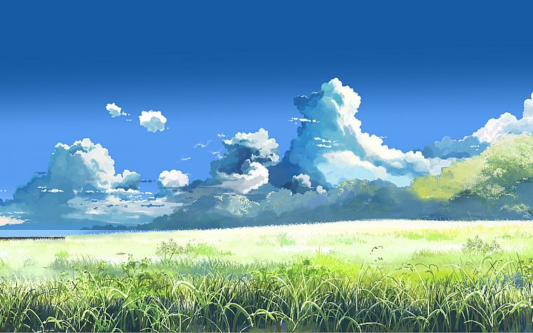 облака, Макото Синкай, живописный, Место Обещали в наших ранних дней, голубое небо - обои на рабочий стол