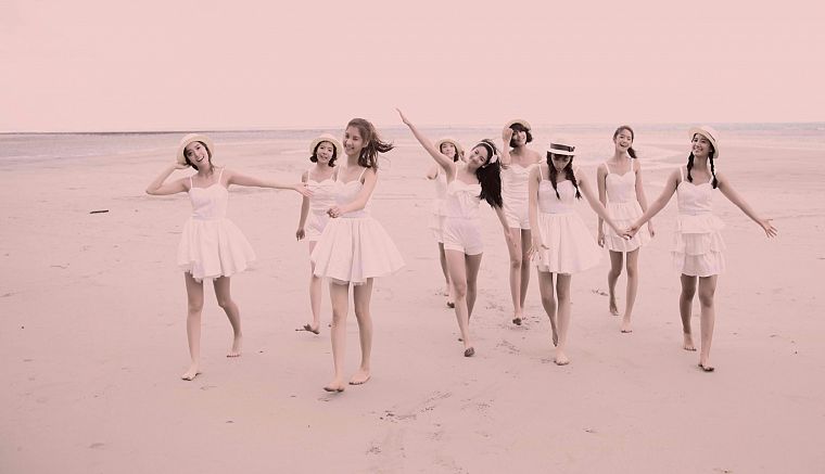 девушки, песок, Girls Generation SNSD (Сонёсидэ), босиком, пляжи - обои на рабочий стол