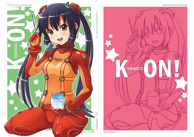 K-ON! (Кэйон!), Neon Genesis Evangelion (Евангелион), Накано Азуса, Аска Лэнгли Сорю, кроссоверы - обои на рабочий стол