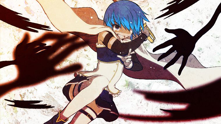 синие волосы, Mahou Shoujo Мадока Magica, Мики Саяка, аниме, аниме девушки, мечи - обои на рабочий стол